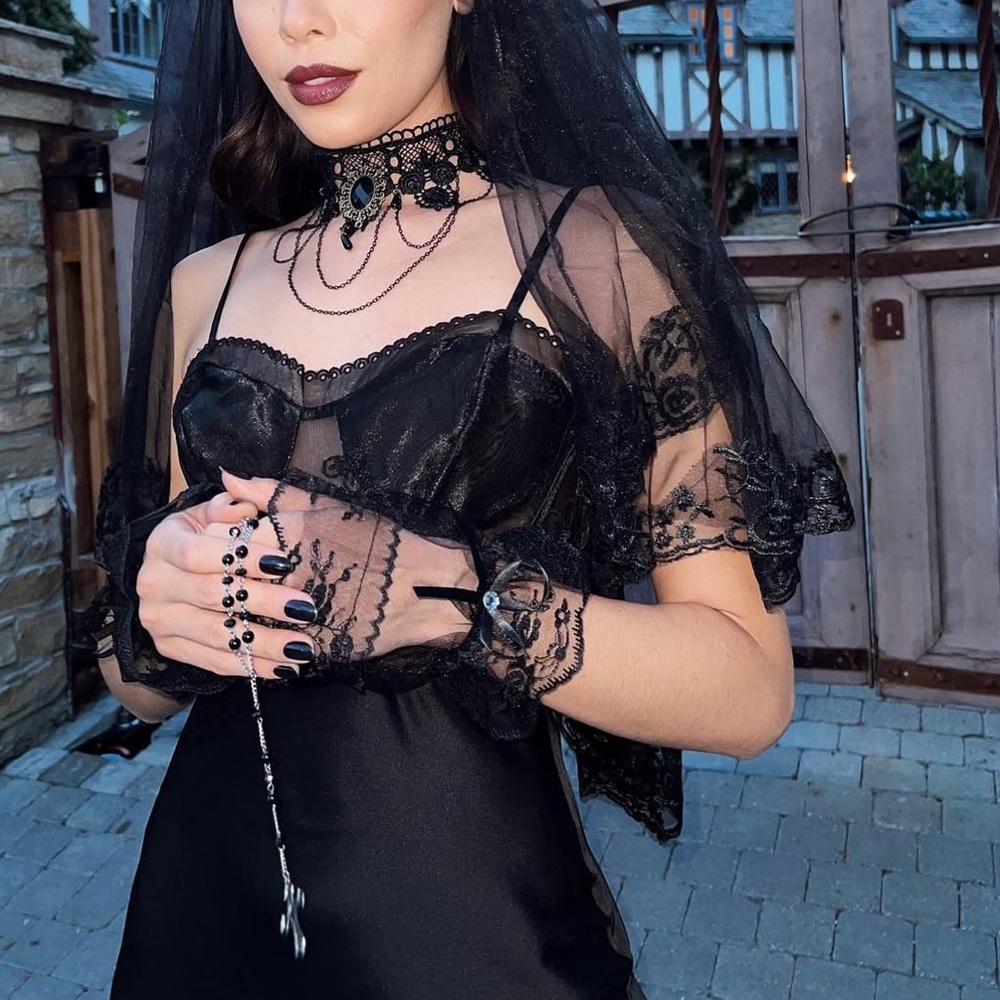 Nasty Gal Black Lace-Trim Satin Slip Dress - Picture 2 of 7
